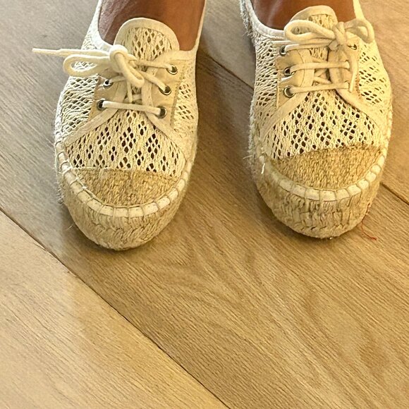Diane von Furstenberg DVF Crochet Espadrille Beige Raffia Flats Size 36 - Picture 14 of 15